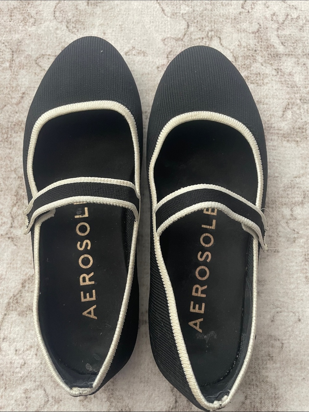 AEROSOLES Black Mary Jane Flats with Cream Piping